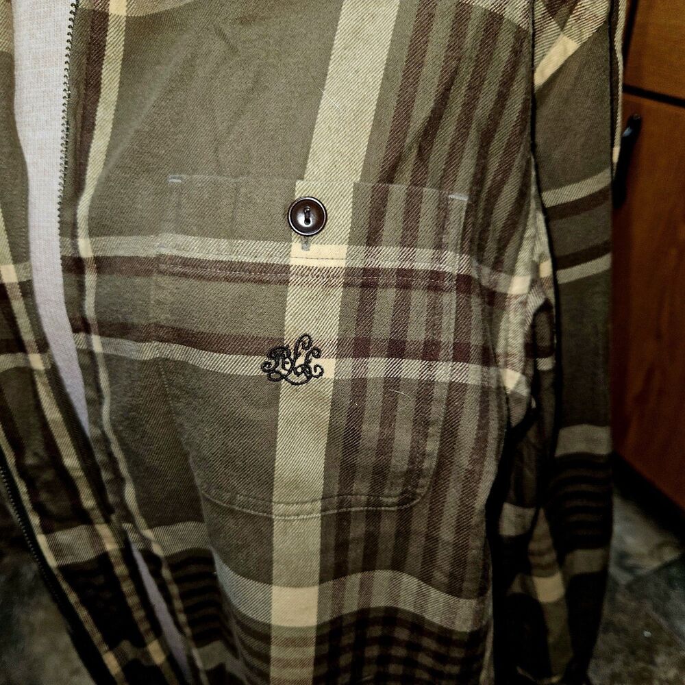 Lauren Ralph Lauren Flannel Shacket Full Zip Size M Olive Green Plaid Shirt - Picture 5 of 8